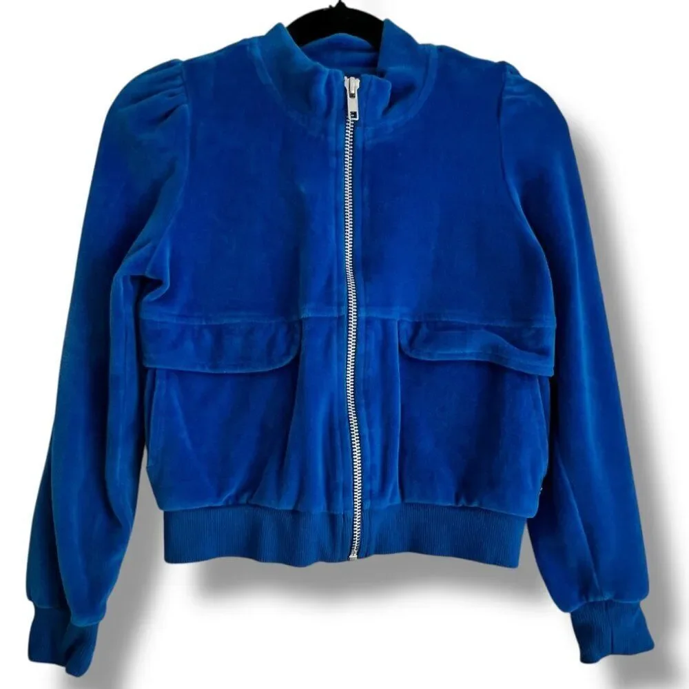 Molo Malika Velour Zip Up Cardigan Jacket - Lapis Blue Size 7Y